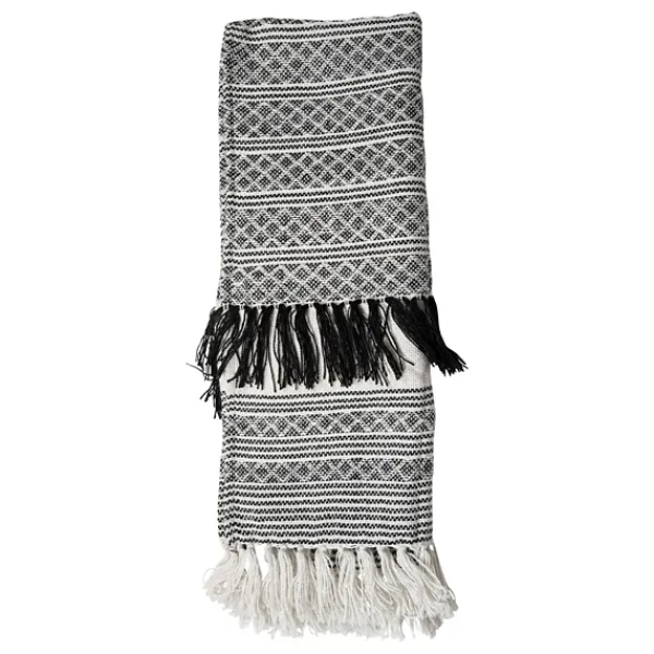 Blankets & Throws-Kirkland's Home Midnight Crosshatch Stripes Outdoor Throw Blanket White/Black