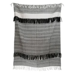 Blankets & Throws-Kirkland's Home Midnight Crosshatch Stripes Outdoor Throw Blanket White/Black