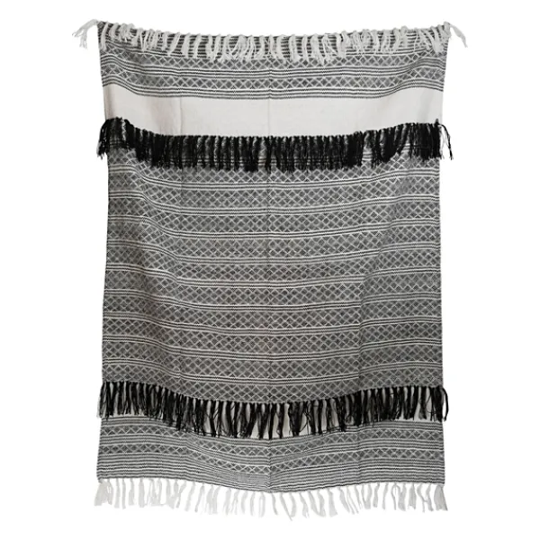 Blankets & Throws-Kirkland's Home Midnight Crosshatch Stripes Outdoor Throw Blanket White/Black