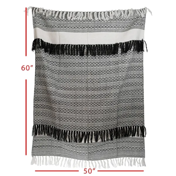 Blankets & Throws-Kirkland's Home Midnight Crosshatch Stripes Outdoor Throw Blanket White/Black