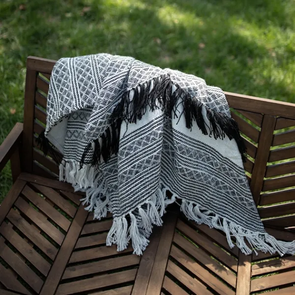 Blankets & Throws-Kirkland's Home Midnight Crosshatch Stripes Outdoor Throw Blanket White/Black