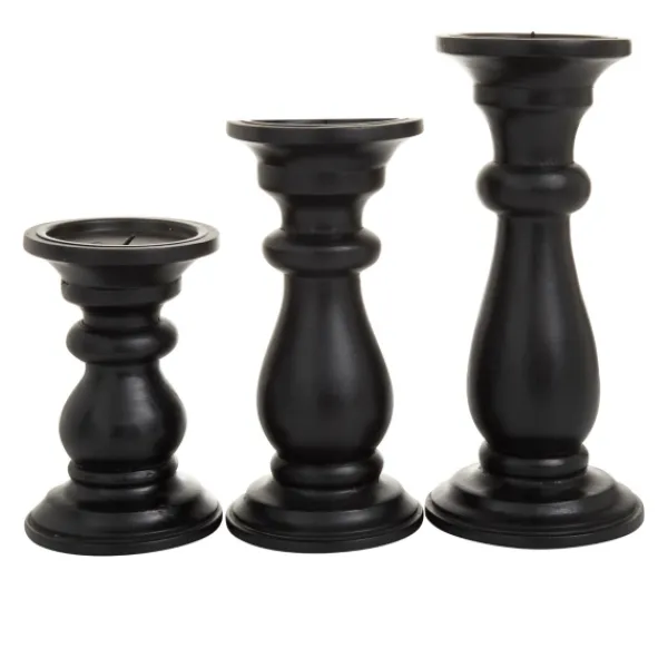 Candle Holders-Kirkland's Home Midnight Distressed Wood Candle Holders, Set Of 3 Black