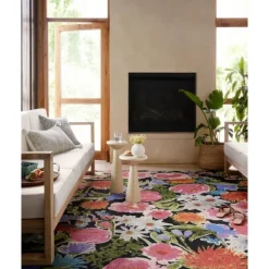 Outdoor Rugs-Kirkland's Home Midnight Garden Party Indoor/Outdoor Rug, 7X11 Black/Pink/Multi