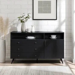 Cabinets & Sideboards-Kirkland's Home Midnight Mid-Century Modern Sideboard