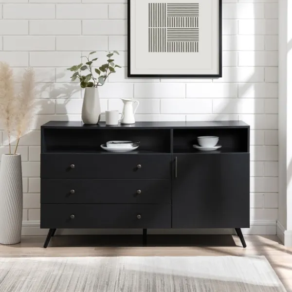 Cabinets & Sideboards-Kirkland's Home Midnight Mid-Century Modern Sideboard