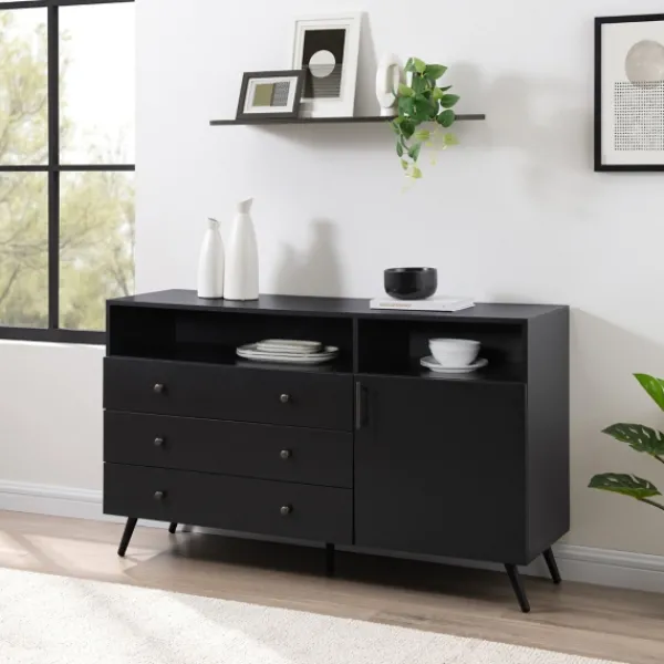 Cabinets & Sideboards-Kirkland's Home Midnight Mid-Century Modern Sideboard