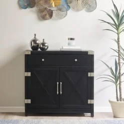 Cabinets & Sideboards-Kirkland's Home Midnight X-Shaped Doors Decorative Chest Black