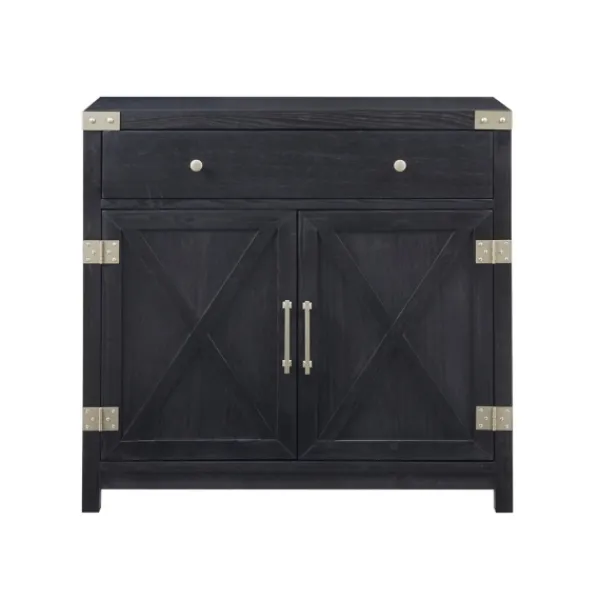 Cabinets & Sideboards-Kirkland's Home Midnight X-Shaped Doors Decorative Chest Black
