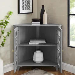 Cabinets & Sideboards-Kirkland's Home Mikie Corner Cabinet Gray