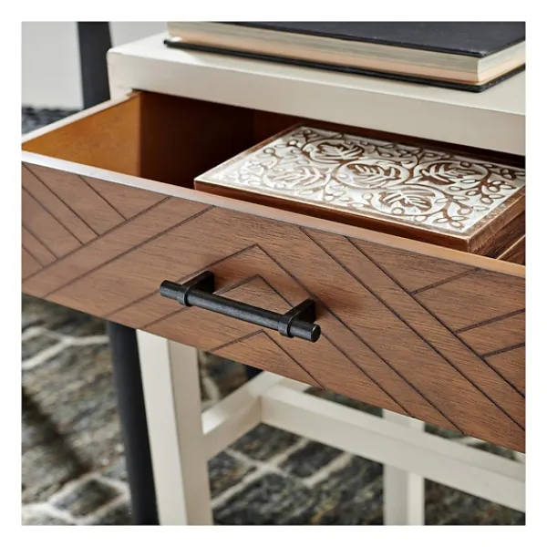 Accent & End Tables-Kirkland's Home Milo Honey Herringbone Accent Table White/Brown