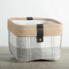 Baskets & Boxes-Kirkland's Home Mini Gray Plaid Bin With Leather Accent Gray/Tan/White