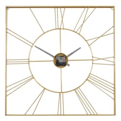 Clocks-Kirkland's Home Minimal Square Open Face Clock Gold
