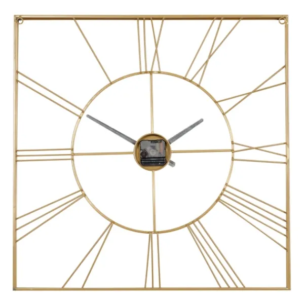 Clocks-Kirkland's Home Minimal Square Open Face Clock Gold