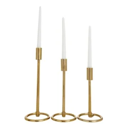 Candle Holders-Kirkland's Home Minimalist Circle Base 3-Pc. Candlestick Set Gold