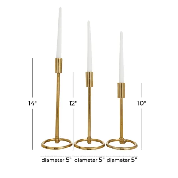 Candle Holders-Kirkland's Home Minimalist Circle Base 3-Pc. Candlestick Set Gold