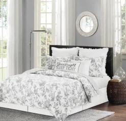 Quilts-Kirkland's Home Miriam Floral & Stripe 3-Pc. King Quilt Set Gray/White