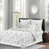 Quilts-Kirkland's Home Miriam Floral & Stripe 3-Pc. Full/Queen Quilt Set Gray/White