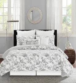 Quilts-Kirkland's Home Miriam Floral & Stripe 3-Pc. Full/Queen Quilt Set Gray/White