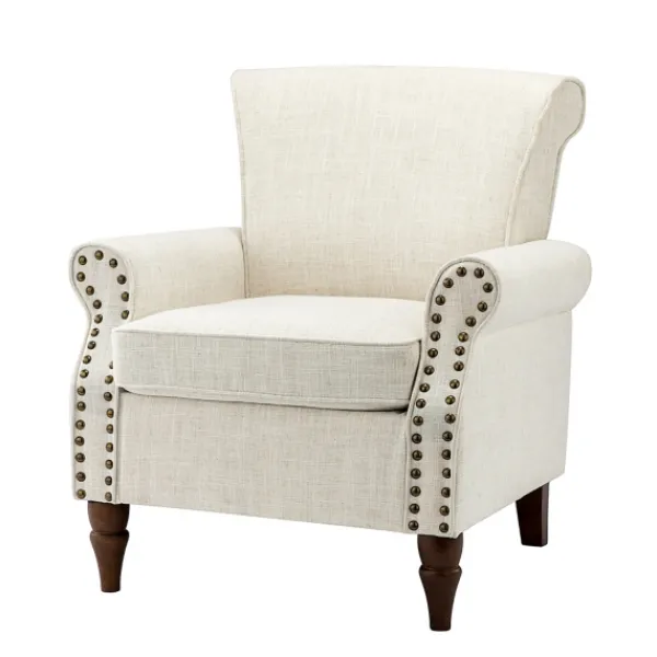 Accent Chairs-Kirkland's Home Miriam Nailhead Trim Armchair Ivory