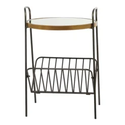 Accent & End Tables-Kirkland's Home Mirror Top Magazine Rack Side Table Black/Gold