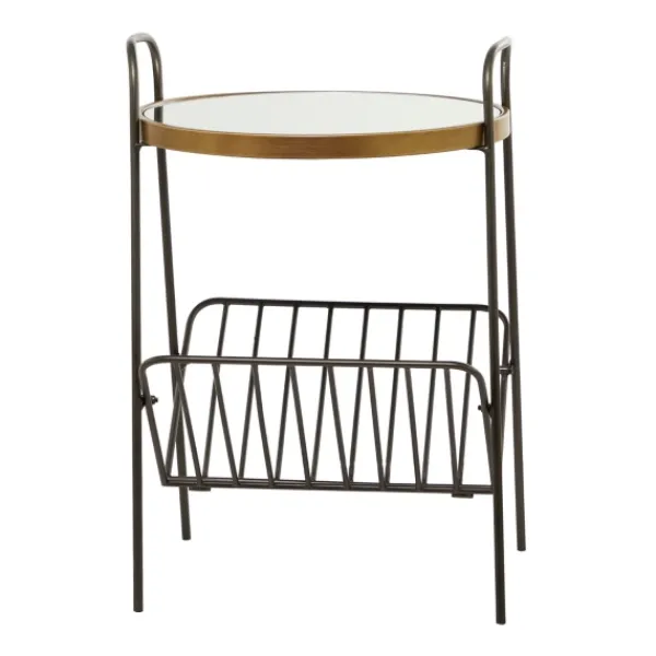 Accent & End Tables-Kirkland's Home Mirror Top Magazine Rack Side Table Black/Gold