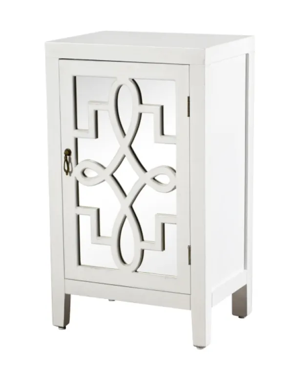 Cabinets & Sideboards-Kirkland's Home Mirrored 1-Door Cabinet With Overlay Pattern White