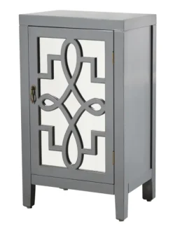 Cabinets & Sideboards-Kirkland's Home Mirrored 1-Door Cabinet With Overlay Pattern Gray