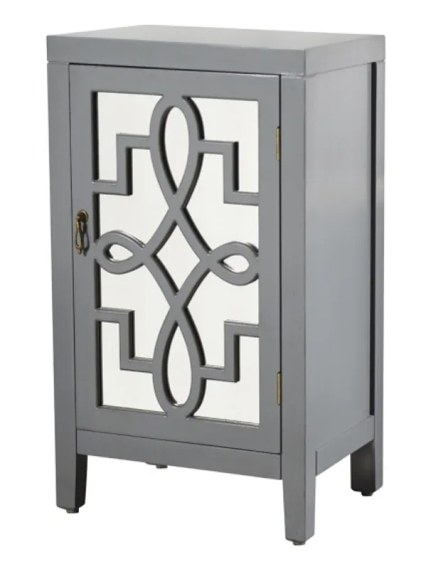 Cabinets & Sideboards-Kirkland's Home Mirrored 1-Door Cabinet With Overlay Pattern Gray