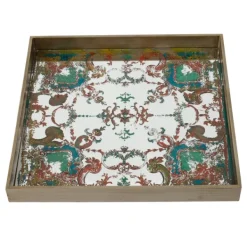 Decorative Trays-Kirkland's Home Mirrored Moroccan Pattern Tray With Gold Edges White/Gold/Multi