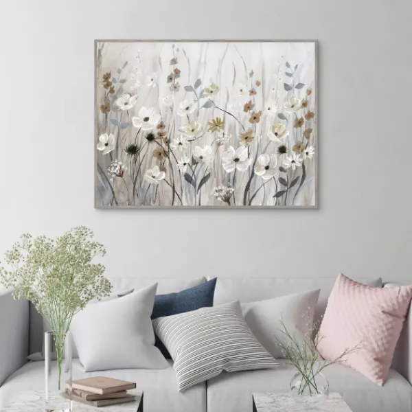 Framed Art-Kirkland's Home Misty Meadow Framed Canvas Art Print Gray/White