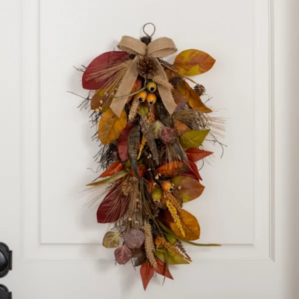 Wreaths-Kirkland's Home Mixed Fall Foliage Teardrop Swag Orange/Brown
