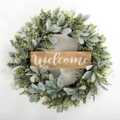 Wreaths-Kirkland's Home Mixed Greenery Welcome Sign Wreath Green/Brown