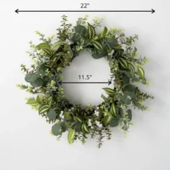 Wreaths-Kirkland's Home Mixed Greens And Wildflowers Wreath, 22 In. Green/White