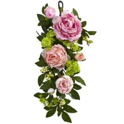 Arrangements & Greenery-Kirkland's Home Mixed Peony And Hydrangea Swag Teardrop Pink/Green