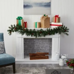 Arrangements & Greenery-Kirkland's Home Mixed Pine Clear Led Lighted Garland Green