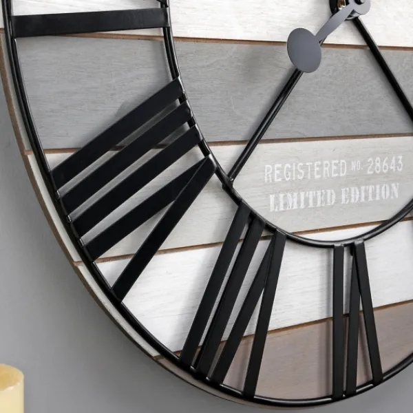 Clocks-Kirkland's Home Mixed Plank And Black Metal Wall Clock