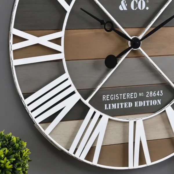 Clocks-Kirkland's Home Mixed Planks And White Wooden Wall Clock