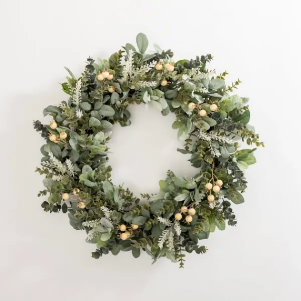 Wreaths-Kirkland's Home Mixed White Berry Eucalyptus Wreath Green