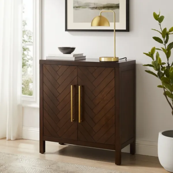 Cabinets & Sideboards-Kirkland's Home Mocha Mod Herringbone Cabinet Brown