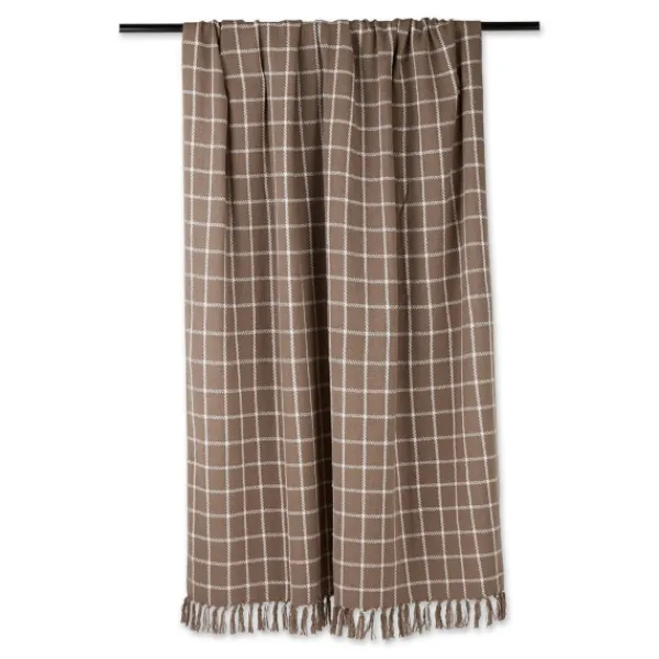 Blankets & Throws-Kirkland's Home Mocha Plaid Fringed Throw Brown