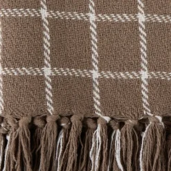 Blankets & Throws-Kirkland's Home Mocha Plaid Fringed Throw Brown