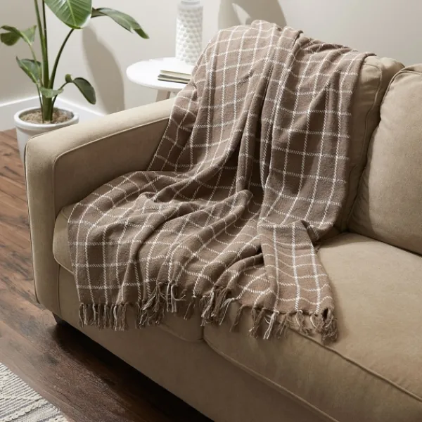 Blankets & Throws-Kirkland's Home Mocha Plaid Fringed Throw Brown