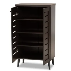 Entryway Furniture-Kirkland's Home Mocha Tall Slatted Shoe Storage Cabinet Brown