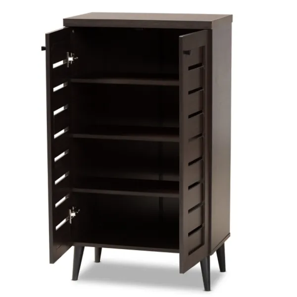 Entryway Furniture-Kirkland's Home Mocha Tall Slatted Shoe Storage Cabinet Brown