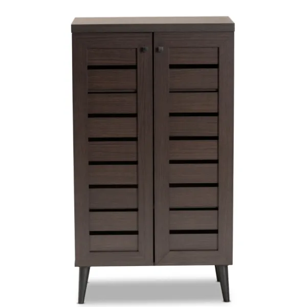 Entryway Furniture-Kirkland's Home Mocha Tall Slatted Shoe Storage Cabinet Brown