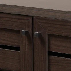 Entryway Furniture-Kirkland's Home Mocha Tall Slatted Shoe Storage Cabinet Brown