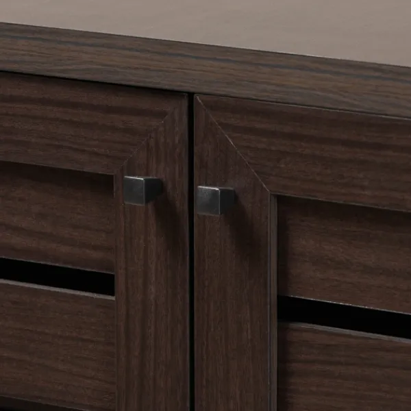 Entryway Furniture-Kirkland's Home Mocha Tall Slatted Shoe Storage Cabinet Brown