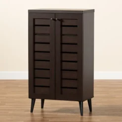 Entryway Furniture-Kirkland's Home Mocha Tall Slatted Shoe Storage Cabinet Brown