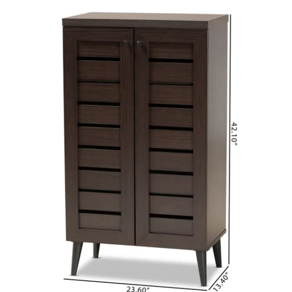Entryway Furniture-Kirkland's Home Mocha Tall Slatted Shoe Storage Cabinet Brown