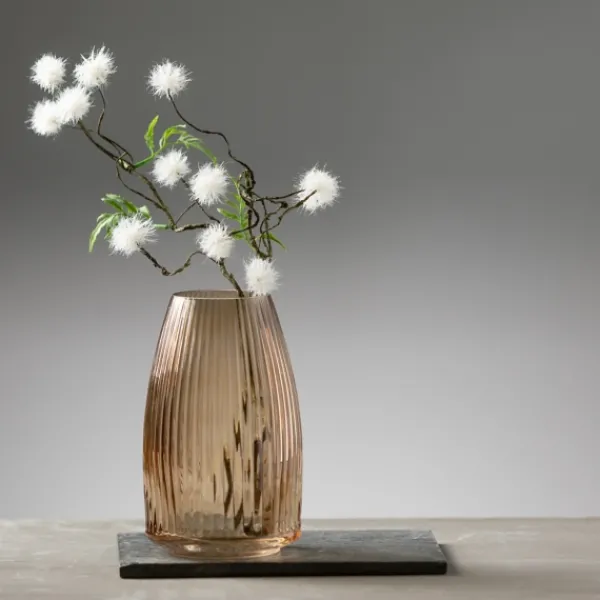 Vases-Kirkland's Home Modern Amber Ribbed Glass Vase Brown